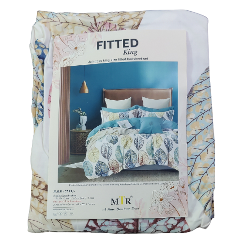 Fitted King Size Leaf Printed Bedsheet Set